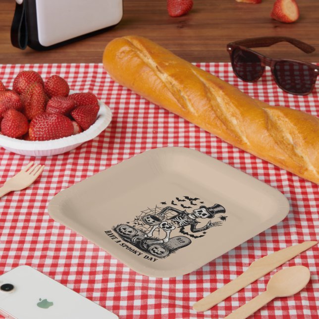 Have a spooky Day Halloween Witch Skeleton  Paper Plate (Picnic)