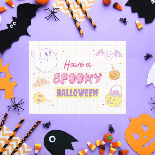 Have a Spooky Halloween Pastel Ghost and Candy Holiday Card