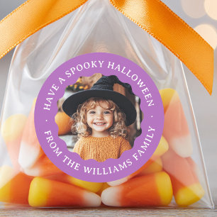 Have a spooky Halloween wavy border photo purple Classic Round Sticker