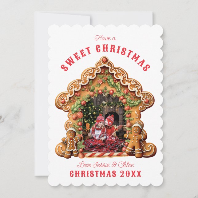 Have a Sweet Christmas | Gingerbread House Photo Holiday Card (Front)