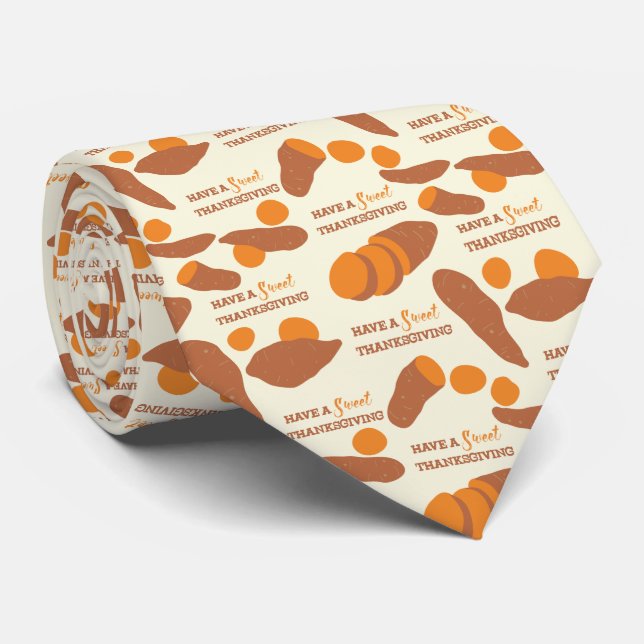 Have a Sweet Thanksgiving Patterned Sweet Potatoes Tie (Rolled)
