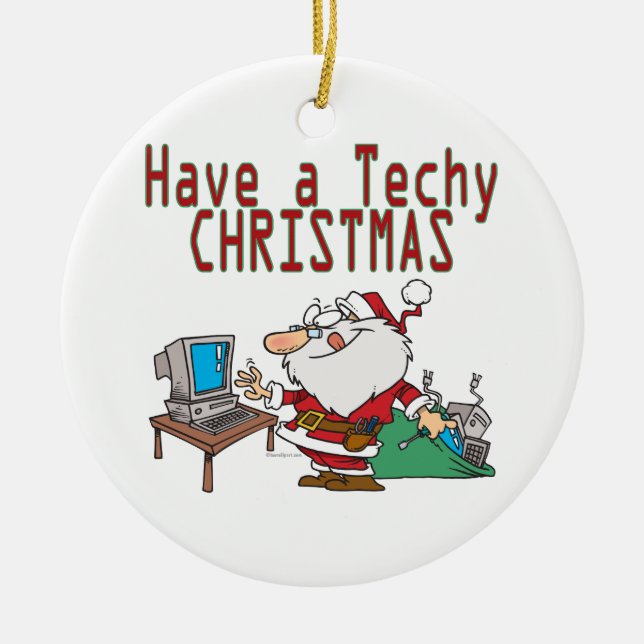 have a techy christmas computer geek santa ceramic tree decoration (Front)