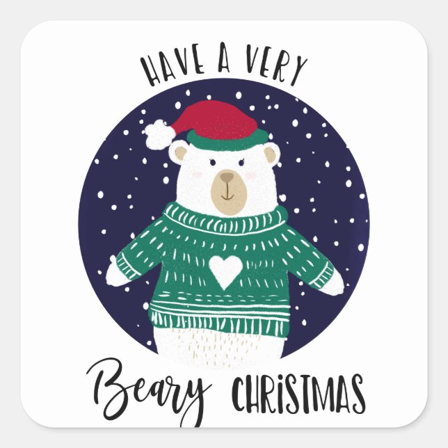 have a very beary christmas bear jumper merry square sticker (Front)
