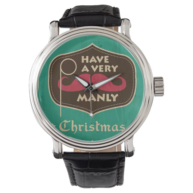 Have a Very Manly Christmas Vintage Leather Strap Watch (Front)