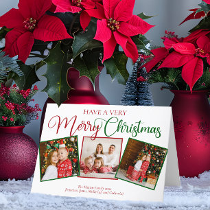 Have a Very Merry Christmas 3 Photo Red Green Holiday Card