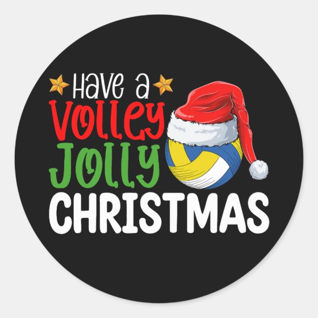 Have a Volley Jolly Christmas Volleyball Holiday Classic Round Sticker (Front)