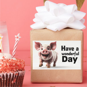 Have a Wonderful Day, happy piglet, Rectangular Sticker