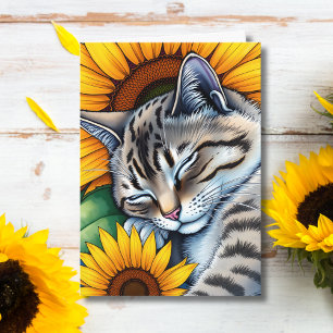 Have a Wonderful Day   Napping Cat and Sunflower Card