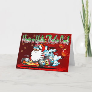 Have a Yule Thats Cool - Santa GoKart Cartoon Xmas Holiday Card