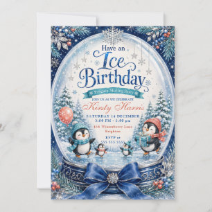 Have an Ice Birthday Penguin Skating Birthday Invitation