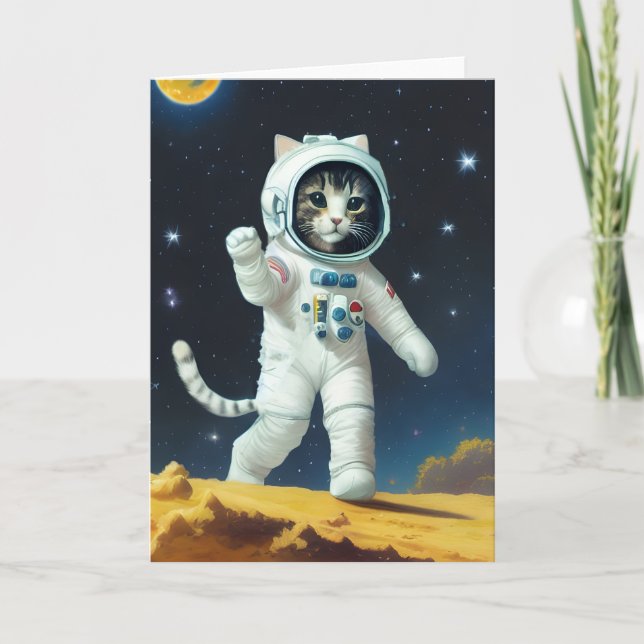 Have an out of this world birthday space cat card (Front)