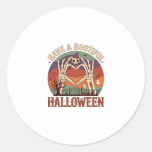 Have Bootiful Halloween Skeleton Hands Cat Skull W Classic Round Sticker