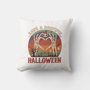 Have Bootiful Halloween Skeleton Hands Cat Skull W Cushion