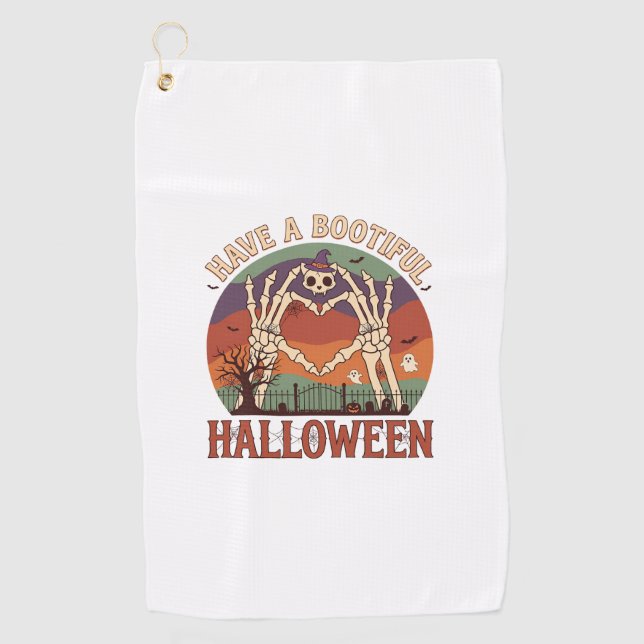 Have Bootiful Halloween Skeleton Hands Cat Skull W Golf Towel (Front)