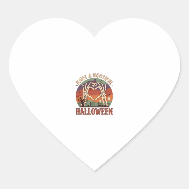 Have Bootiful Halloween Skeleton Hands Cat Skull W Heart Sticker (Front)