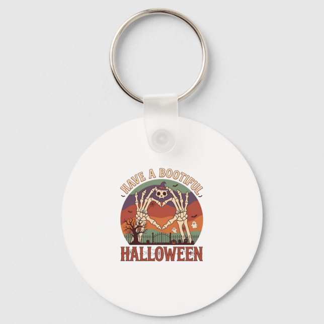 Have Bootiful Halloween Skeleton Hands Cat Skull W Key Ring (Front)