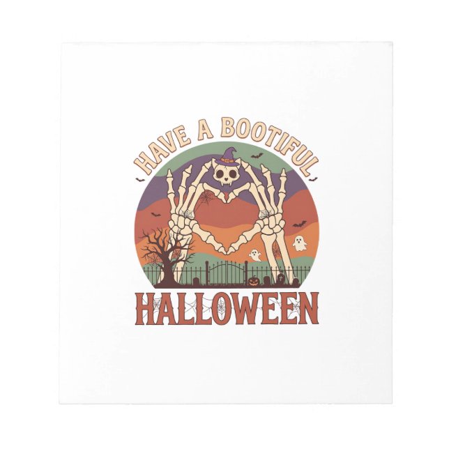 Have Bootiful Halloween Skeleton Hands Cat Skull W Notepad (Front)