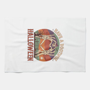 Have Bootiful Halloween Skeleton Hands Cat Skull W Tea Towel