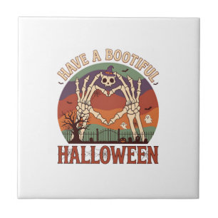 Have Bootiful Halloween Skeleton Hands Cat Skull W Tile