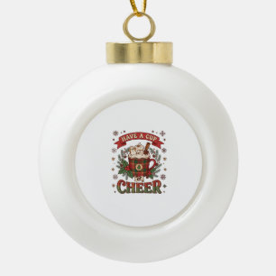 Have Cup Cheer Christmas Plaid Mug Hot Cocoa Snowm Ceramic Ball Christmas Ornament