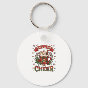 Have Cup Cheer Christmas Plaid Mug Hot Cocoa Snowm Key Ring