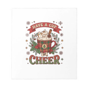 Have Cup Cheer Christmas Plaid Mug Hot Cocoa Snowm Notepad