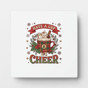 Have Cup Cheer Christmas Plaid Mug Hot Cocoa Snowm Plaque