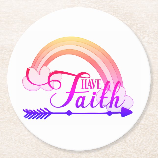 Have Faith Rainbow Round Paper Coaster (Front)
