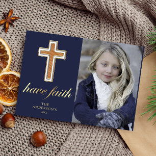 Have Faith Religious Cross Christmas Photo Holiday Card
