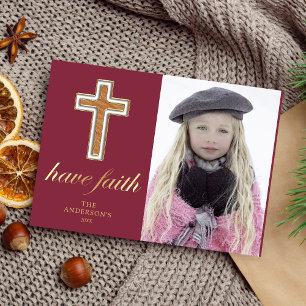 Have Faith Religious Cross Christmas Photo Holiday Card