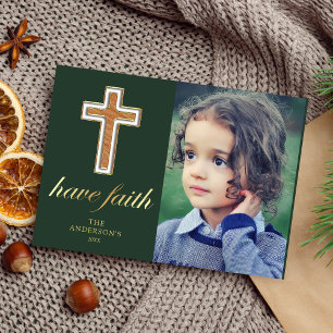 Have Faith Religious Cross Christmas Photo Holiday Card