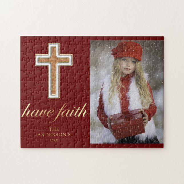 Have Faith | Religious Cross Christmas Photo Jigsaw Puzzle (Horizontal)
