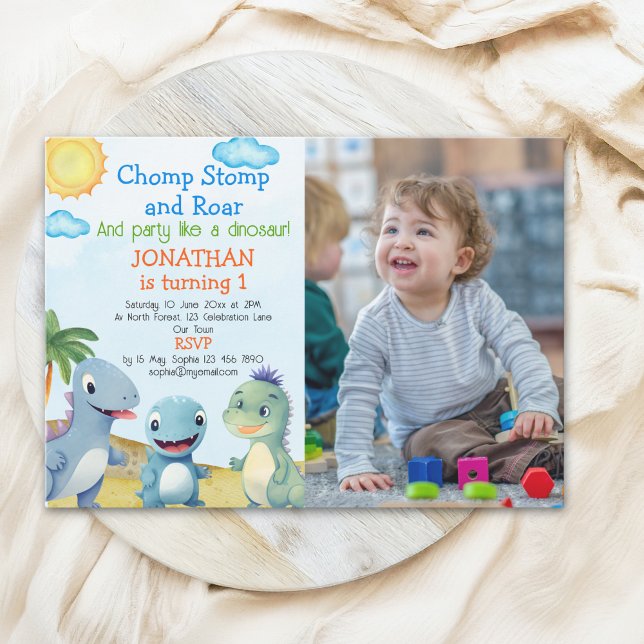 Have fun like a Dinosaur, Birthday boy with photo Invitation (Creator Uploaded)