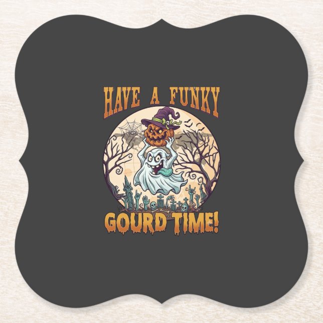 Have Funky Gourd Time Ghost Pumpkin Graveyard Paper Coaster (Front)
