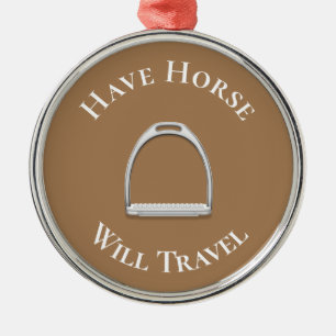 "Have Horse Will Travel" English Stirrup Brown Metal Tree Decoration