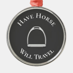 "Have Horse Will Travel" English Stirrup Iron Gray Metal Tree Decoration
