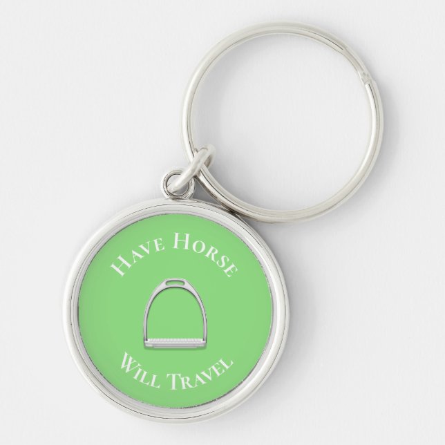 "Have Horse Will Travel" English Stirrup Lime Key Ring (Front)
