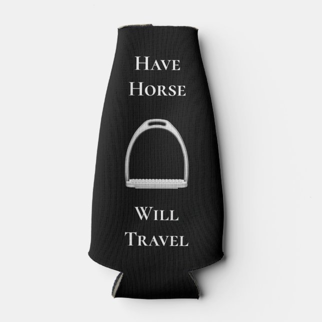 "Have Horse Will Travel" Equestrian Black Bottle Cooler (Front)