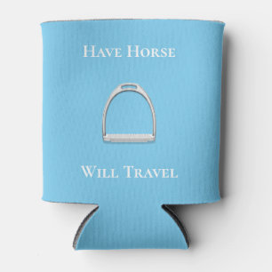 "Have Horse Will Travel" Equestrian Blue Can Cooler