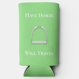 "Have Horse Will Travel" Equestrian Lime Green Seltzer Can Cooler