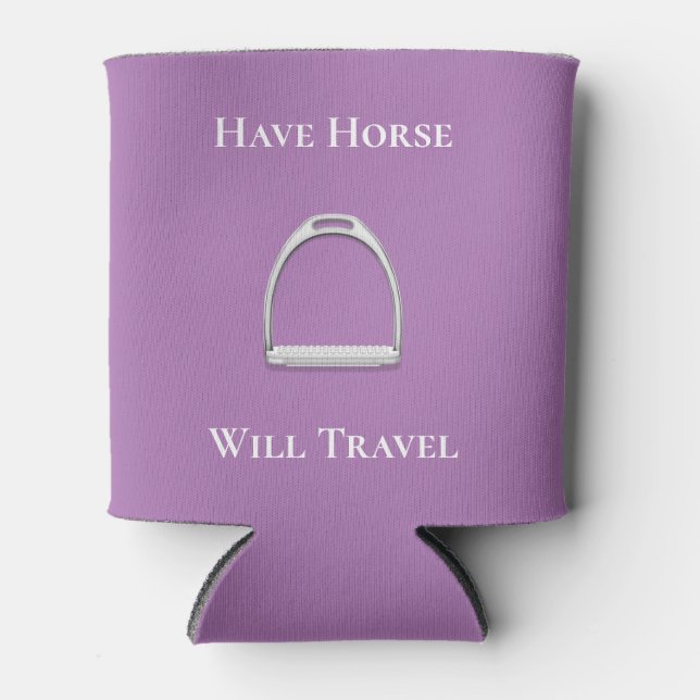 "Have Horse Will Travel" Equestrian Purple Can Cooler (Front)