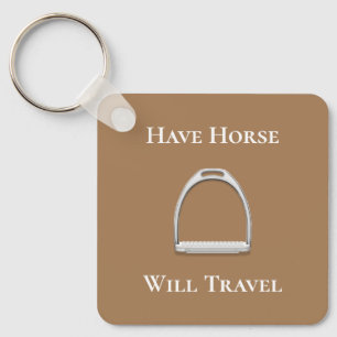 "Have Horse Will Travel" Stirrup Iron Brown Key Ring