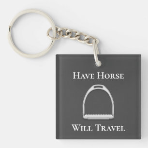 "Have Horse Will Travel" Stirrup Iron Dark Gray Key Ring