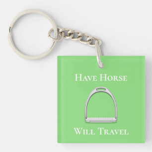"Have Horse Will Travel" Stirrup Iron Lime Green Key Ring