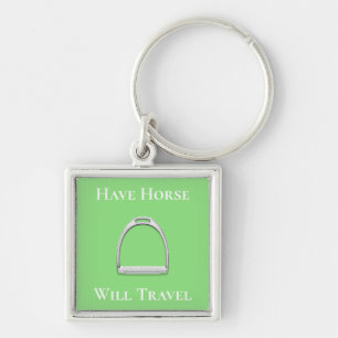 "Have Horse Will Travel" Stirrup Iron Lime Green Key Ring