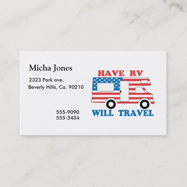 Have RV Will Travel America Business Card (Front)