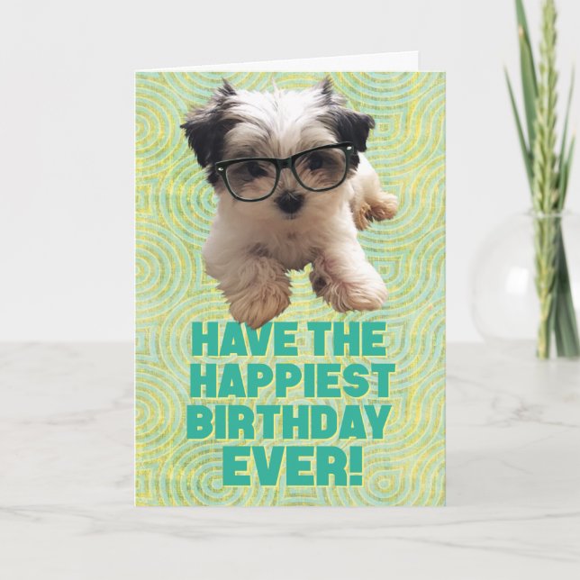 Have the Happiest Birthday Ever Cute Puppy Card (Front)