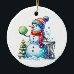 Have the Merriest Christmas by Par | Disc Golf Ceramic Tree Decoration<br><div class="desc">Have the merriest Christmas by par. Disc golf themed art. Cute watercolor cartoon snowman in Santa hat next to a disc golf basket in the snow next to a Christmas tree.</div>