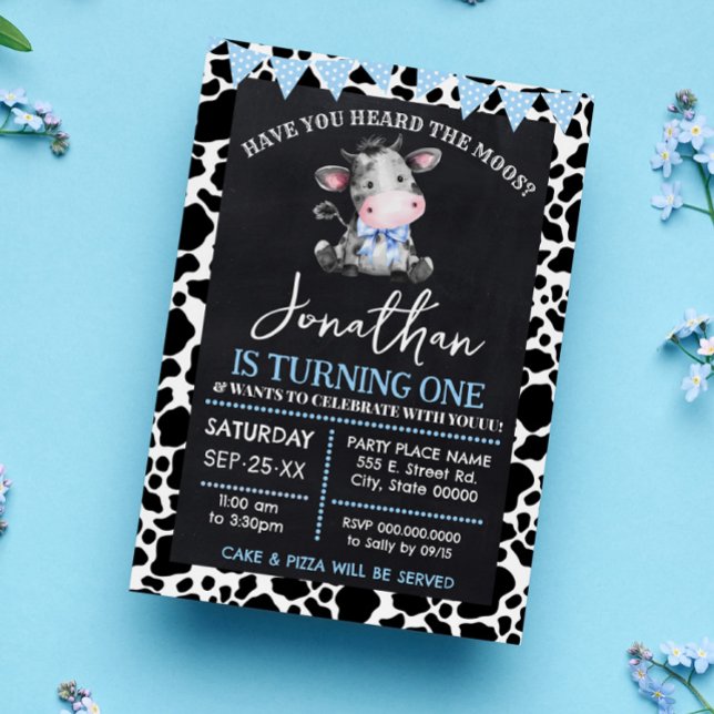 Have You Heard Moos Blue Cow Farm Birthday Invitation (Creator Uploaded)