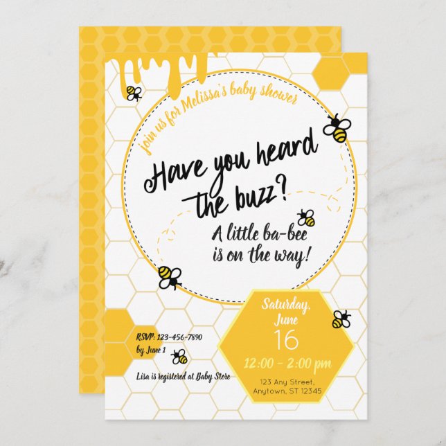 Have you heard the Buzz? Baby Shower Bee Theme Invitation (Front/Back)